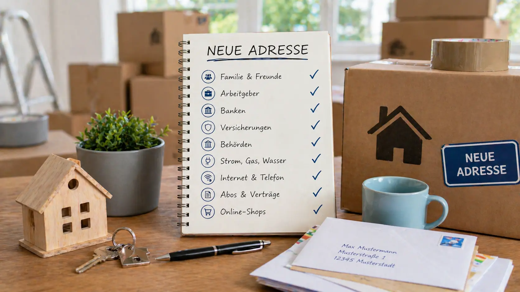 Checkliste wer meine neue Adresse nach meinem Umzug benötigt.