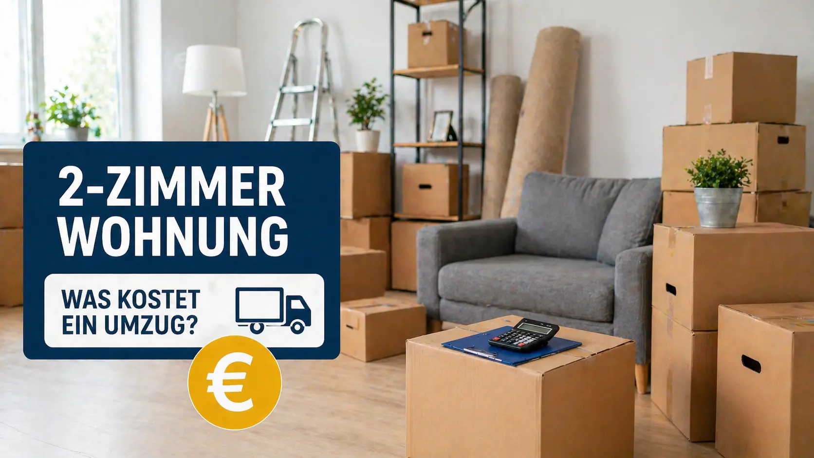 Umzugskartons gestapelt für den Umzug einer 2-Zimmer-Wohnung