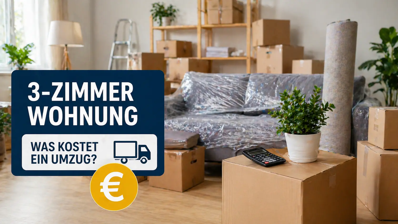 Umzugskartons für eine 3-Zimmer-Wohnung bereit zum Transport