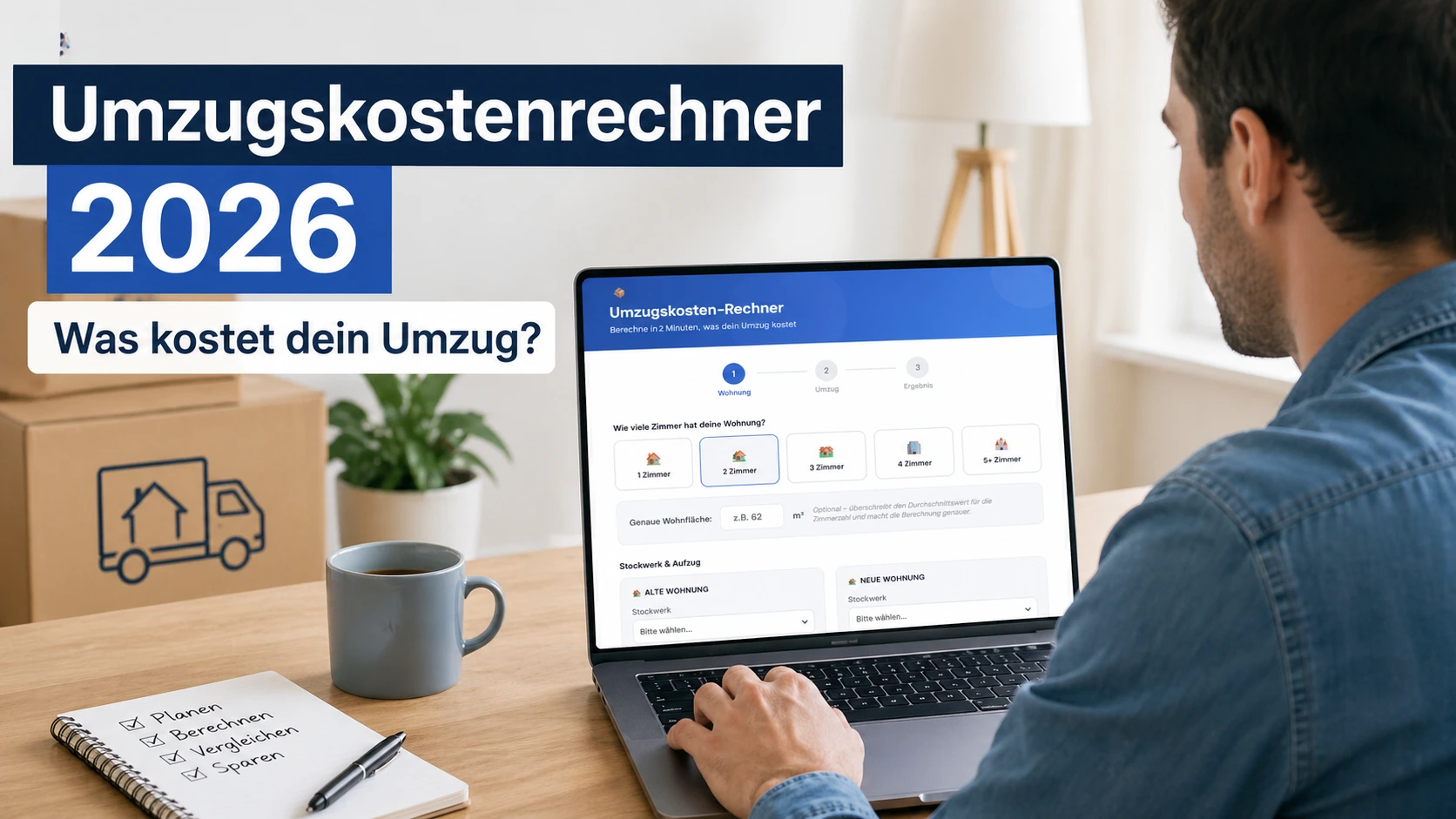 Person benutzt den Umzugskostenrechner