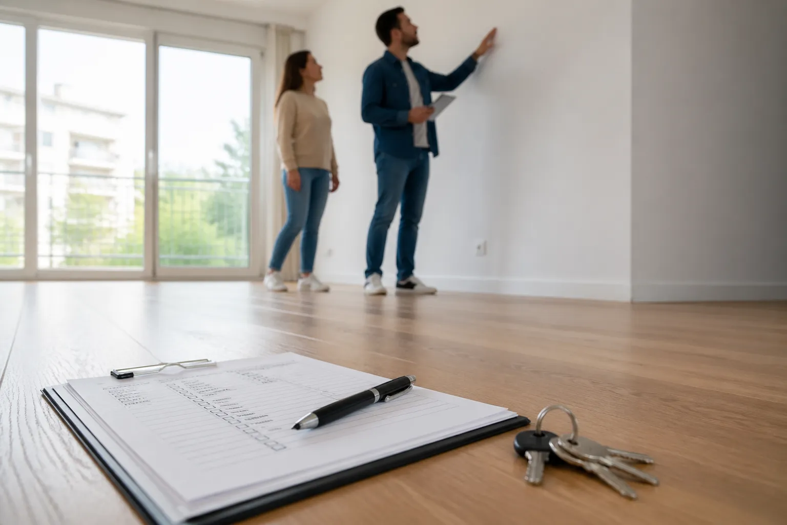 Wohnungsübergabe Checkliste mit Protokoll, Schlüsseln und Zählerstand-Dokumentation in einer modernen Wohnung